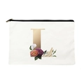 Canvas makeup bag with gold letter L and floral print pattern and black zipper - Letter L