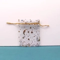 Transparent white organza jewelry drawstring bag with golden star and moon patterns - Gray