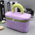 Quilted purple makeup bag with yellow handles and double zippers for large capacity storage - Large / Purple