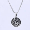 Antique silver reindeer pendant necklace with embossed forest scene and box chain - Round Forest Elk Relief (C0408)