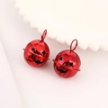 Two red metal pumpkin bells with hollow Halloween smiley faces and top hanging loops - 24mm / Bright Red