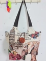 Ethnische Canvas-Tragetasche mit Elefanten-Print und markantem großen Holzknopf-Detail - Stil 40-Beige Schiefer Turm Elefant