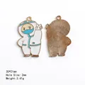 Cartoon nurse alloy charm in white hazmat suit with golden metal base and back texture - Protective Suit Character