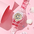 Luminous waterproof dual display sports watch with red and white print strap on shells - Transparent Black Gold