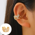 Golden crown ear bone cuff set with shimmering white cubic zirconia crystals - Mid KC Gold - Exquisite Crown Style (8553)