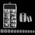 Size guide for clear almond press-on nails showing dimensions from size 0 to 11 - BSW21 (120Pcs Boxed)