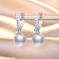 Elegant S925 silver drop earrings featuring sparkling zircon and lustrous white pearls - Platinum Pearl Drop Earrings (K30)