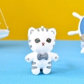 Detailed shot of cute white plush cat keychain with grey stripes and bow tie - Ball Chain / 13cm / Gray Tiger Cat
