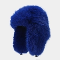 Faux fox fur trapper hat in electric blue, thick winter earflap cap for wind protection - Sapphire Blue
