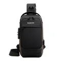 Men's crossbody sling bag in black and coffee with anti-theft lock and USB port - Black with Gold (Horizontal Zipper) / Black