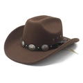 Classic dark brown wool felt western cowboy hat with silver floral concho band - M (56-58cm) / Brown