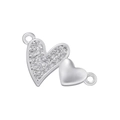 Dettaglio del connettore per gioielli a doppio cuore con pavé di zirconi e finitura argento lucido - Argento con Zirconia Completa
