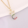 18K gold crown letter C necklace featuring colorful micro-pave cubic zirconia crystals - Letter C Style