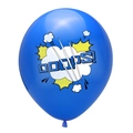 Close-up of dark blue latex superhero party balloon with OOOPS comic print - OOOPS! Style / Blue