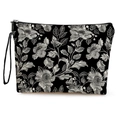 Kosmetiktasche mit Blumenmuster in Schwarz-Weiß mit Reißverschluss und Trageschlaufe - Line Art Blumen (Feines Leinen) Mit Handschlaufe / 17x25cm