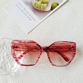 Polygonal sunglasses with red transparent water-patterned frame and gradient lenses - Striped