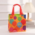 Detail of orange non-woven birthday gift bag featuring colorful balloons and red handles - 9005-9 (Orange Balloon-HAPPY BIRTHDAY)