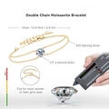 Gold plated S925 silver double chain bracelet with 1 carat Moissanite stone - Gold Moissanite