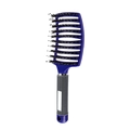 Blue curved boar bristle vent brush for hair styling with non-slip grey handle grip - With Boar Bristle / Gray Handle Deep Blue (with Boar Bristle)