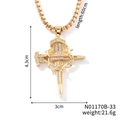 Detailed size chart showing 60cm gold chain and 4.3cm iced out cross pendant with thorns - Gold
