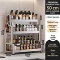 Three-tier stainless steel kitchen rack with knife holder and utensil hooks for spices - Triple Layer 50cm + Knife Rack + Chopstick Tube + Hooks