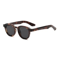 Retro round tortoiseshell sunglasses for women with dark lenses and metal rivets - Sunglasses / Black Tortoise Frame Grey Lens