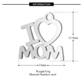 Polished stainless steel I Love Mom heart charm with openwork design and dimensions - I Love MOM Charm