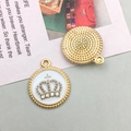 Golden crown enamel pendant with rhinestones and textured back for DIY jewelry making - White Dotted Rhinestone Crown Style (12457)