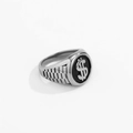 Bague vintage signe dollar pour homme avec centre noir de style hip hop et punk - Argent Antique