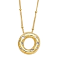 Collier doré avec pendentif rond à texture lave et zircons blancs étincelants - Lettre O