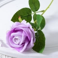Single purple artificial velvet rose with gradient petals and realistic green stem leaf - 7cm / Light Purple (Velvet)