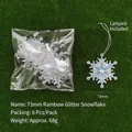 73mm iridescent blue-white snowflake Christmas ornaments set of 6 with hanging strings - Snowflake / 73mm / Iridescent Coating