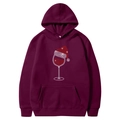 Burgundy Christmas hoodie featuring rhinestone wine glass graphic and kangaroo pocket - S / Tops / Burgundy - Rhinestone Christmas Wine Glass (58)