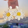 Macro view of white woven daisy earrings with 925 silver needles for beach vacation style - Woven Daisy Style (9#)