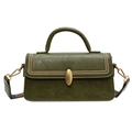 Vintage dark green crossbody bag with golden buckle and patterned shoulder strap - Green