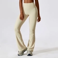 Pantalon de yoga évasé à taille haute beige crème, coupe ajustée et bas de jambe large - S / Abricot Avoine