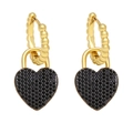 Elegant gold earrings with black micro-pave zircon heart pendants in a stylish design - Black