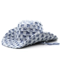 Cappello da cowboy in denim a scacchi blu e bianco con bordi sfilacciati e cordino. - M(56-58cm) / Plaid Blu Bianco