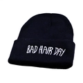 Black knit beanie hat with white BAD HAIR DAY embroidery for boys and girls - Black Street Dance Beanie