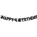 Black glitter Happy Birthday banner with dirt bike silhouettes for motorcycle parties - Happy Birthday Letter Banner (Y-00571-1)