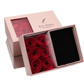 Pink jewelry gift box with red soap roses and 18K gold plated bracelet display - Rose Gift Box / Pink