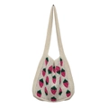 Knitted strawberry tote bag in off-white handmade style on a white background - Apricot