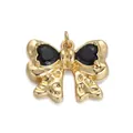 Exquisite 18K gold plated bow pendant featuring black heart-shaped gemstone accents - Gold Black Zircon Heart Bow(YSN009-02)