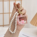 Cute Capybara liquid quicksand keychain with pink pig and white pearl wristlet strap - Chain Style-Sugar Apple