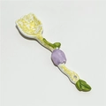 Ceramic dessert spoon with yellow flower-shaped head and green leaf handle design - Tulip - Purple Tulip