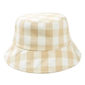 Fashionable yellow checkerboard cotton bucket hat with textured seersucker fabric finish - M (56-58cm) / Yellow and White Checkered (Khaki)