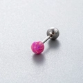 Titanium steel cartilage stud earring featuring a pink opal bead and silver screw back - Dark Pink (OP22)