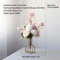 Modern gold geometric metal vase with artificial white and pink floral bouquet - Ice White Ping Pong Mum Set