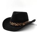 Cappello da cowboy nero in feltro con cintura leopardata e dettaglio borchie metalliche - M(56-58cm) / Nero