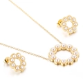Conjunto de collar y pendientes dorados con diseño circular calado y perlas blancas - Estilo De Perlas Redondas Doradas (KS138687-KLX)